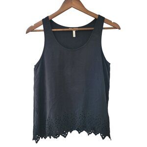Joie 100% Silk Sleeveless Blouse Womens Size XS Black Embroidered Eyelet Hem